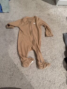 Nike Tan Ribbed Footed One-Piece Sleeper